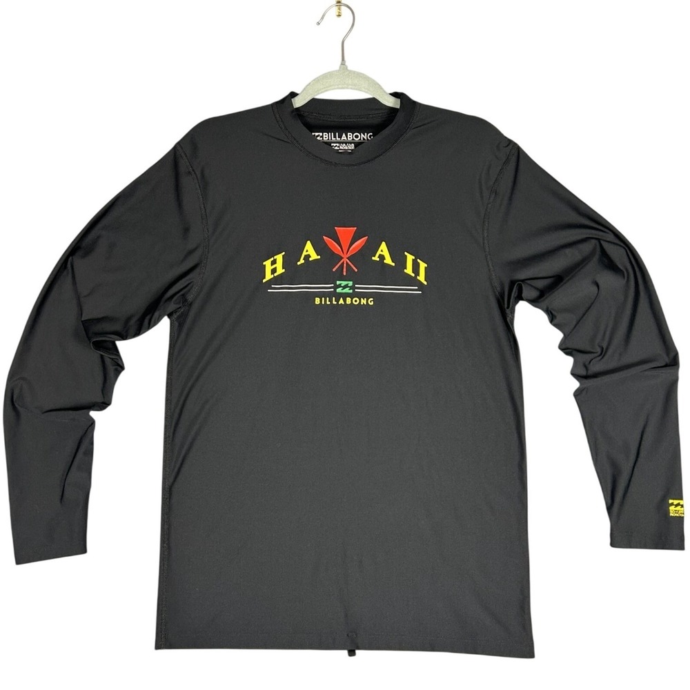 Billabong Hawaii Rash Guard Mens Medium Black UPF 50 Long Sleeve Surf Swim Shirt